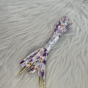 Lacet en polyester blanc à fleurs mauves