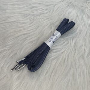 Lacet en coton bleu jeans avec pois bleu marine